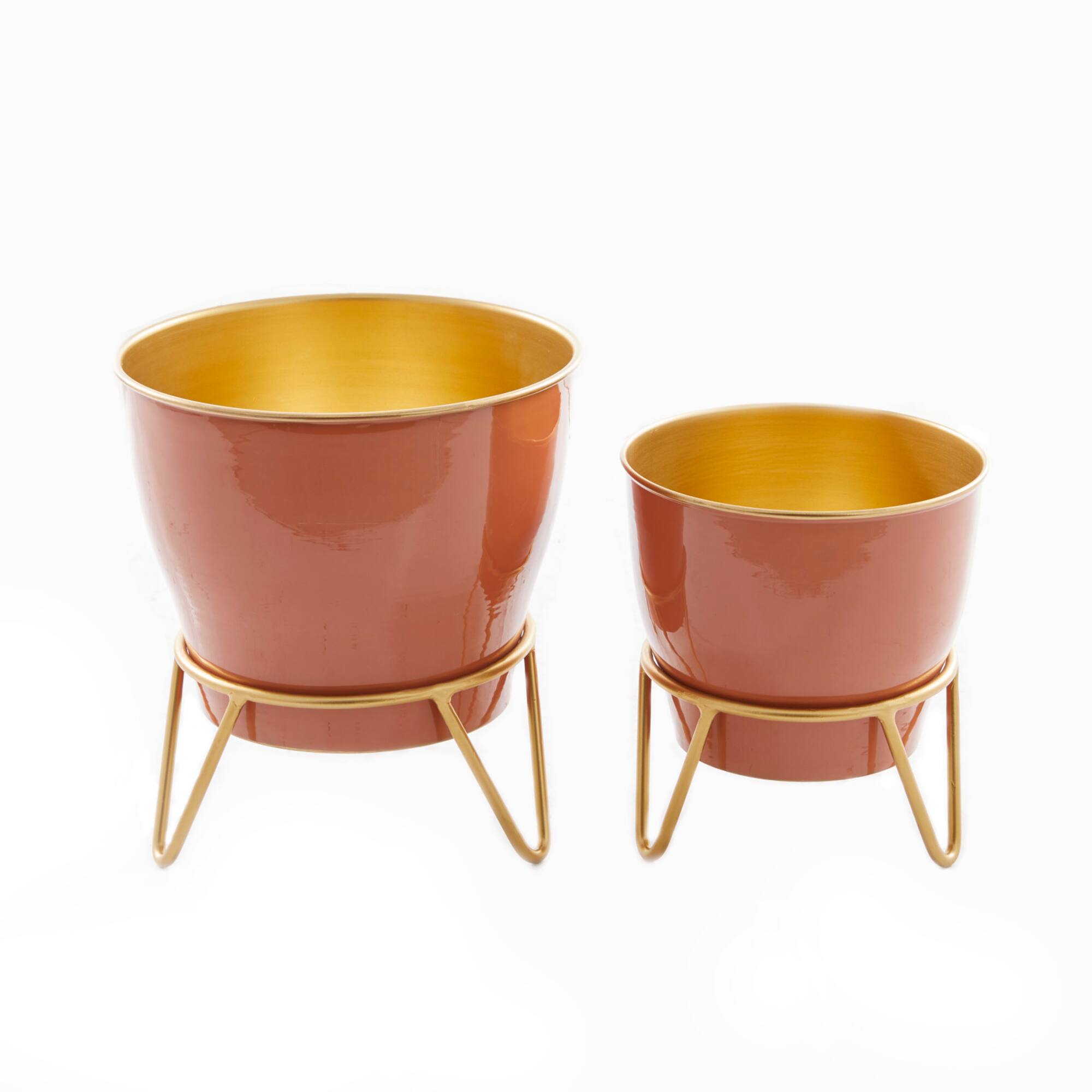 Set of 2 Pink Iron Modern Planter, 12" x 10" x 10"